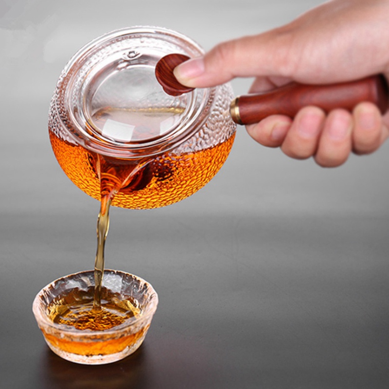 Ấm Trà Thủy Tinh 600Ml Tay Cầm Gỗ Phong Cách Nhật Bản