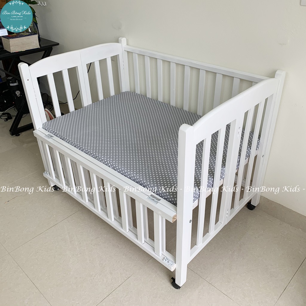 Ga Bọc Đệm Cũi Cho Bé (Chấm Bi Trắng) - Chất Liệu Vải Thô Lụa Cao Cấp