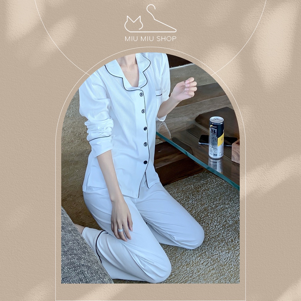 Bộ Ngủ Nữ Cotton Co Giãn, Thoáng Mát Màu Trắng MiuMiu