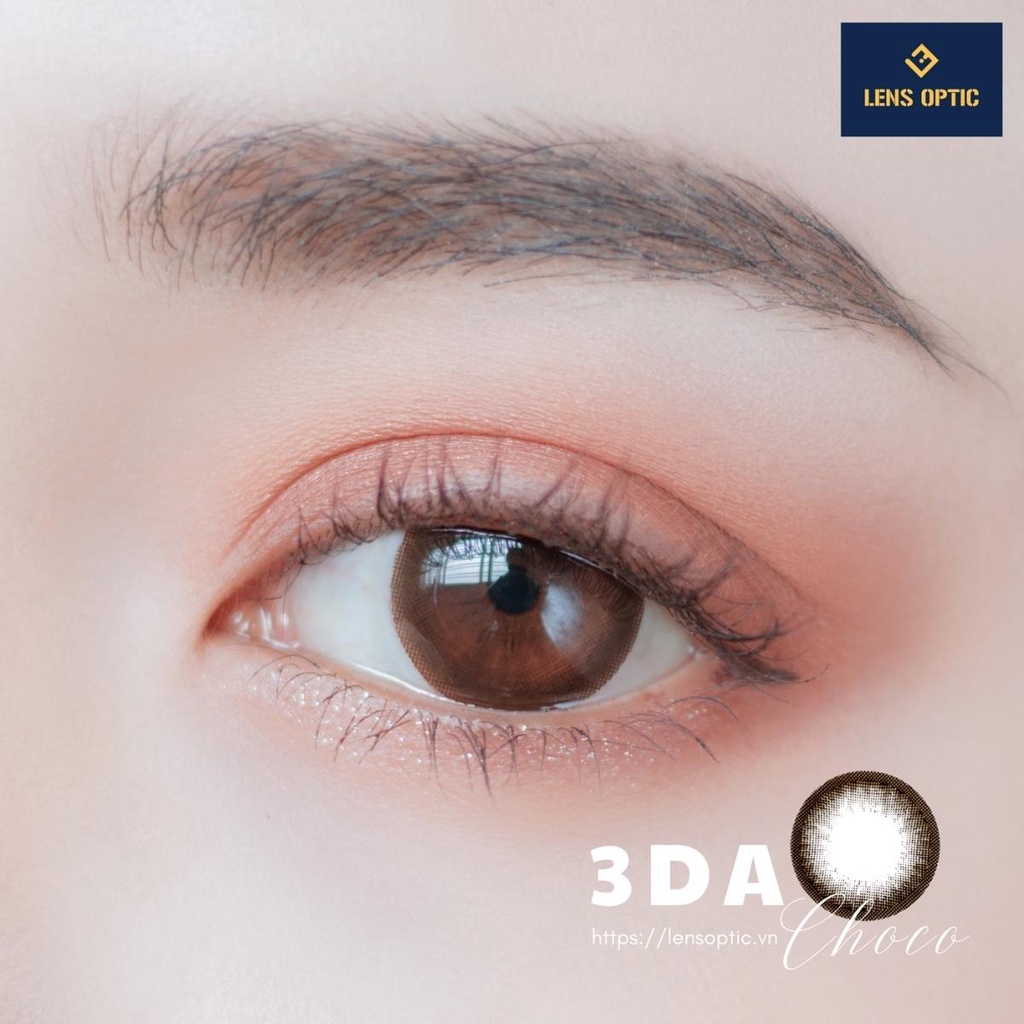 Lens mắt màu nâu choco 3DA 14.0mm 6 tháng, kính áp tròng có độ cận -0.00&gt;-8.00-Lens Optic