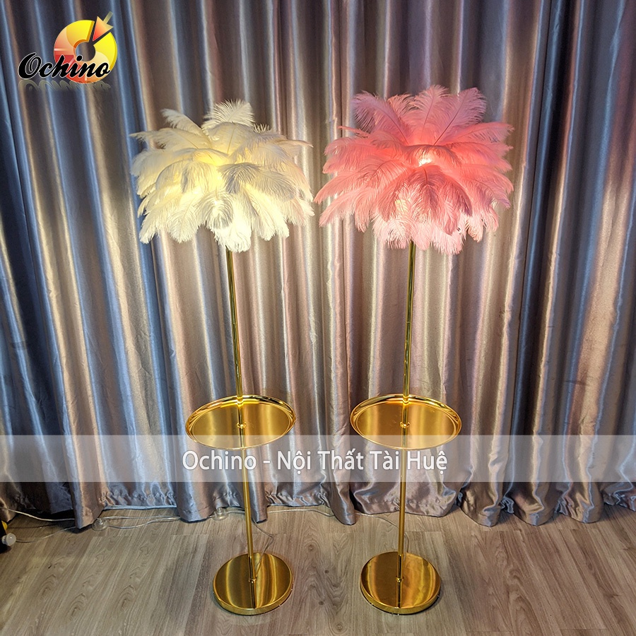 Đèn Cây Lông Vũ, Đèn Ngủ Lông Vũ Chụp Hình Và Trang Trí Phòng Ngủ 2 Tầng Khung Inox Mạ Vàng Cao Cấp (Hàng Có Sẵn)