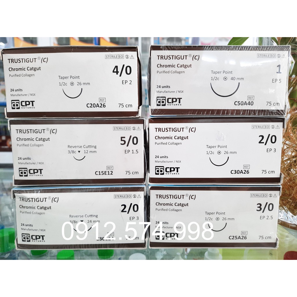 1 Tép Chỉ Chromic Catgut Tự Tiêu 1/0 - 2/0 - 3/0 - 4/0 - 5/0 - 6/0