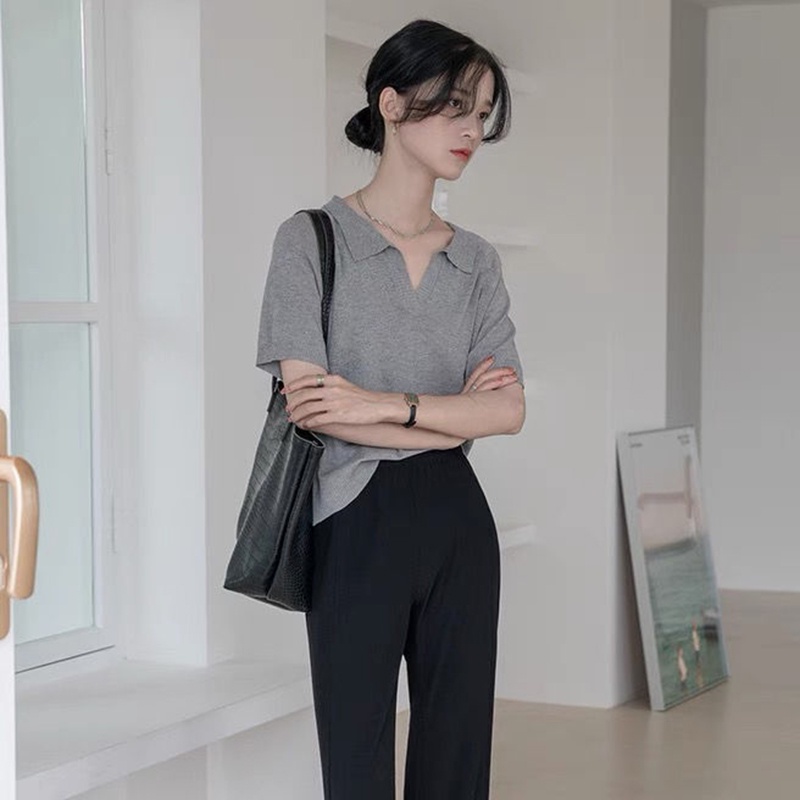 IELGY Áo polo Dệt Kim Mỏng Tay Ngắn Thời Trang Mùa Hè Cho Nữ