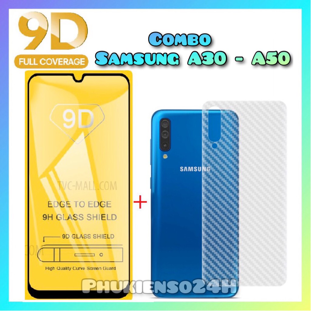 Cường Lực 9D Cho Samsung Galaxy A30 / A50 Full Keo Thế Hệ Mới + dán cacbon mặt sau máy