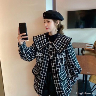 ❤Nước hoa quà tặng❤MỚI Áo khoác ca rô dài trung bình