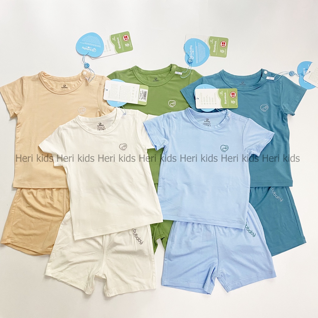 Bộ ngắn tay cài vai sợi tre Bambus Bu, Bubaby cho bé từ 6 tháng đến 4 tuổi
