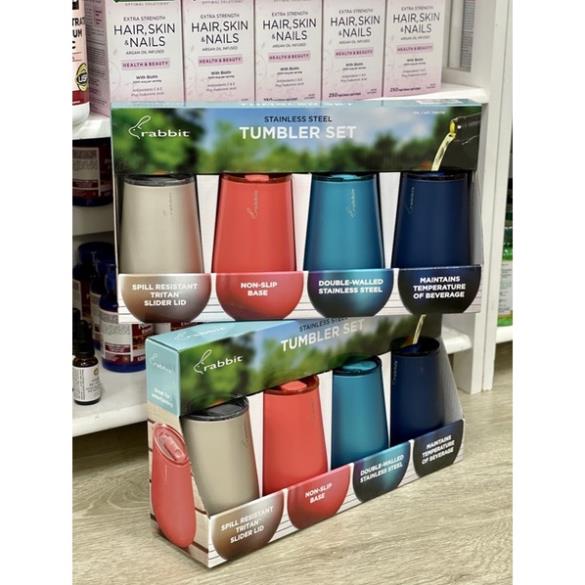 Set ly 4 cái giữ lạnh, Rabbit Double Wall Stainless Steel Wine Tumbler Set, 4-pack