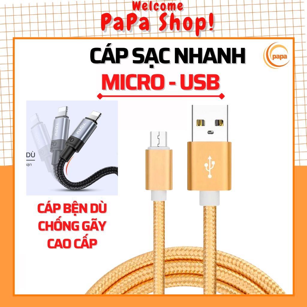 Dây sạc samsung, oppo, xiaomi...,Cáp sạc cổng Micro USB thiết kế dây bện dù dài 1 mét và 3 mét cho điện thoại androi