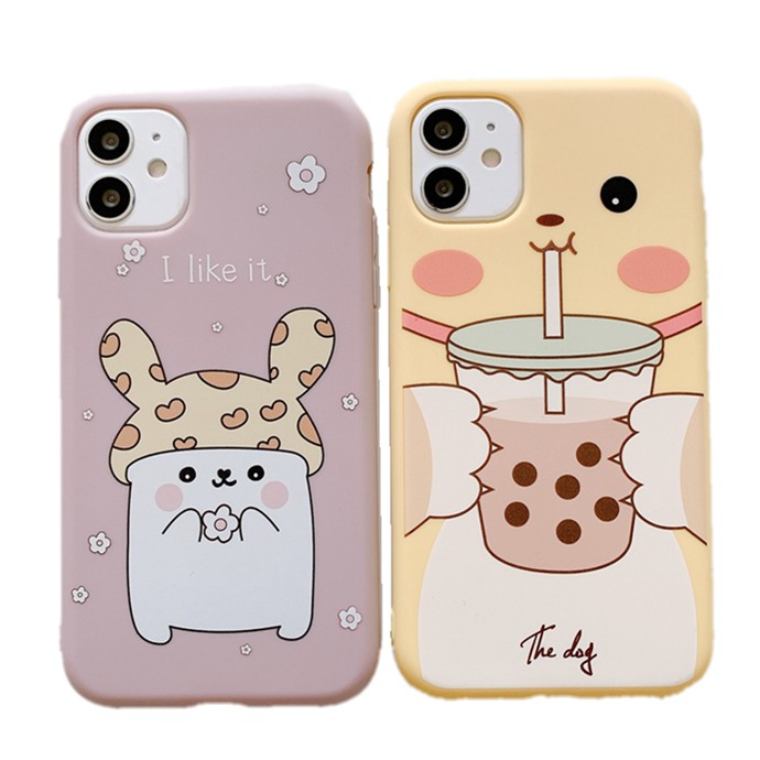 Couple iphone 11 12 pro Max Case Pink Matte 12 mini XR Ốp điện thoại silicon mềm họa tiết hình hoạt hình dễ thương cho iPhone SE X XS XR XS Max 7 8 6 6s Plus