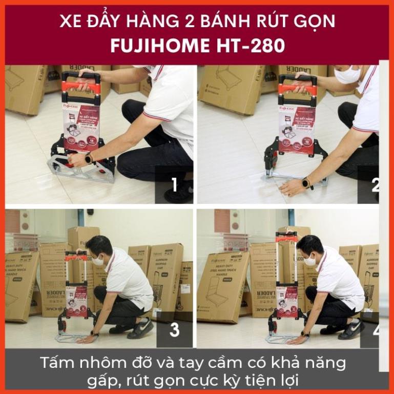 Xe đẩy hàng gấp gọn 2 bánh chở hàng FUJIHOME HT-280 80kg Nhật Bản, xe kéo hàng gấp gọn nhẹ siêu thị đa năng mini