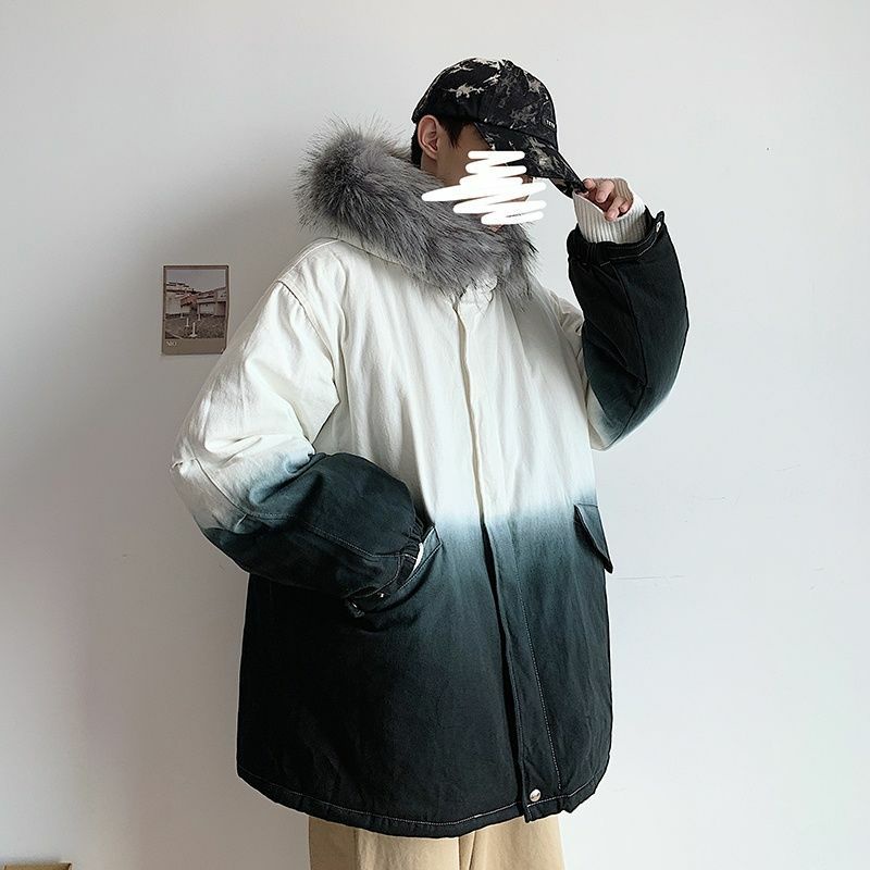 Áo Khoác Phao Màu Loang 2 Tầng Mũ Lông