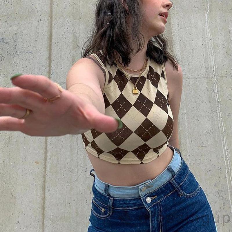 Áo croptop sát nách cổ tròn dáng ôm in họa tiết thời trang cho nữ