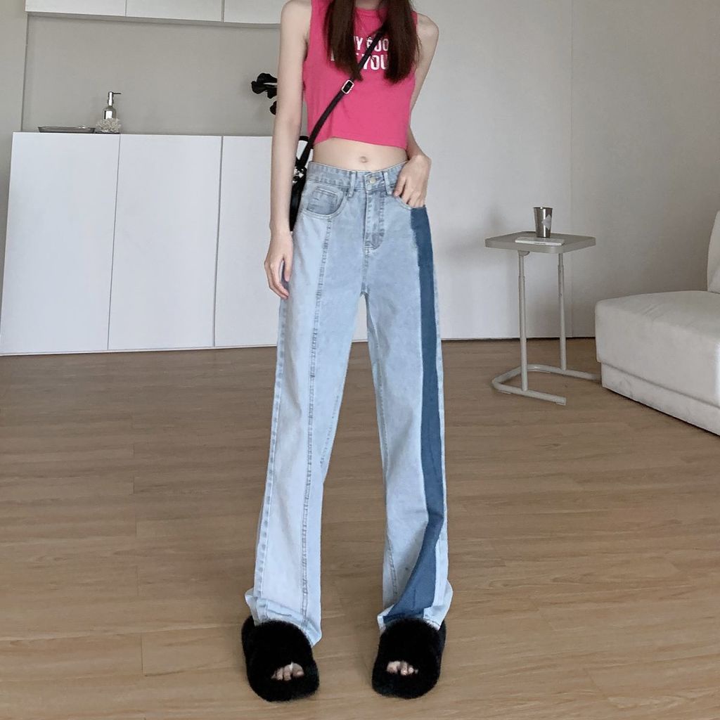 Quần Denim Ống Rộng Lưng Cao Thiết Kế Mới Năng Động Thời Trang Dành Cho Nữ