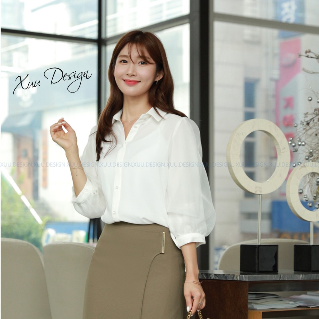 Áo sơ mi nữ công sở tay lỡ phối voan XUU DESIGN TK20.01