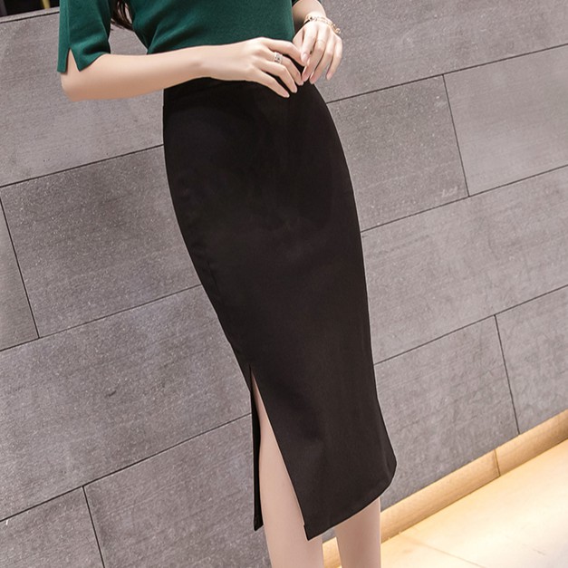 Chân váy công sở dài bigsize xẻ tà màu đen dài 70cm [size từ 48-85kg] | BigBuy360 - bigbuy360.vn