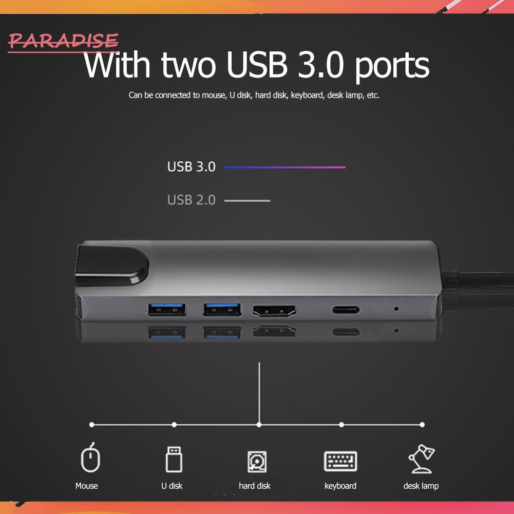 Paradise1 5 in 1 Type-C HUB Converter 4K HDMI-compatible 2 5Gbps USB3.0 65W PD RJ45 PC Adapter