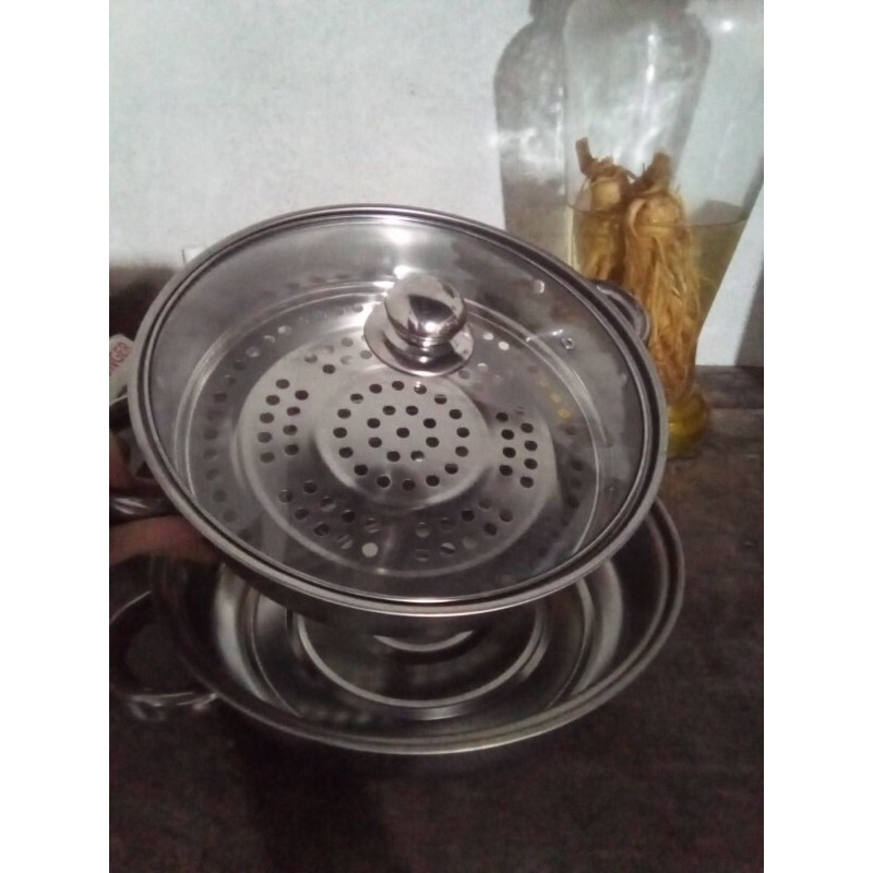 [freeship] NỒI HẤP INOX 2 TẦNG NẮP KÍNH, vỉ hấp 2 tầng SIZE 28 CM