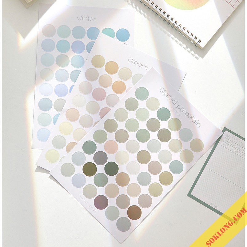 Bộ 48 sticker dán hình tròn nhiều màu, nhãn dán dot dán Bullet journal, Planner