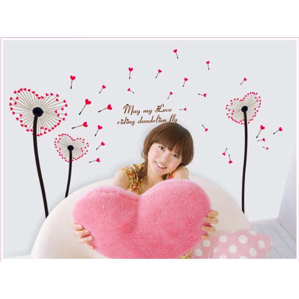 Decal trang trí tường - Hoa Bồ Công Anh Trái Tim Đỏ