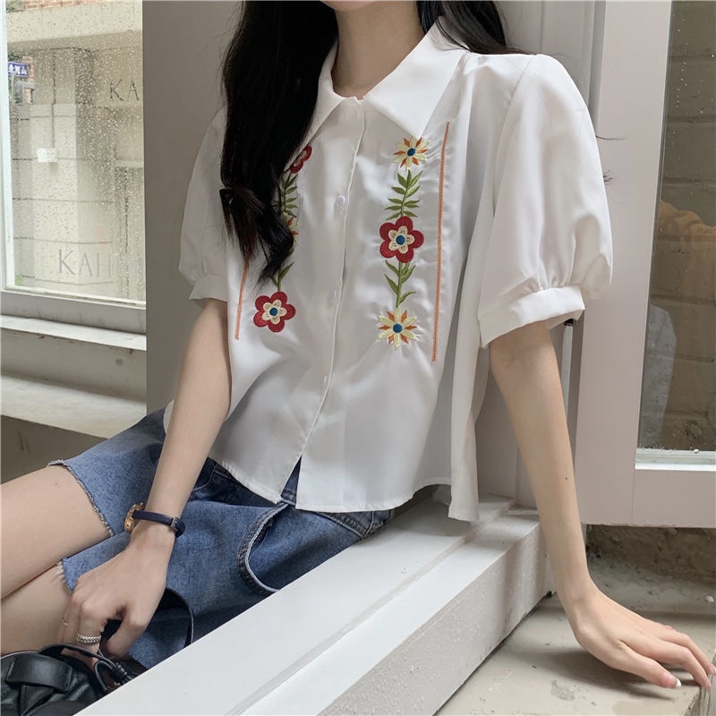 Áo Sơ Mi Nữ Thêu Hoa Phong Cách Retro  tao bao