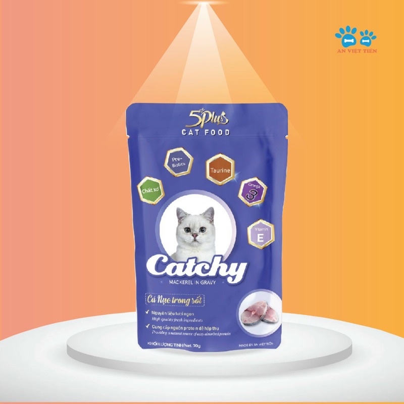 12 gói Thức ăn pate cho mèo 5Plus CATCHY 70g