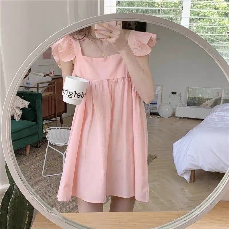 Váy xoè baby doll tay cánh tiên màu pastel