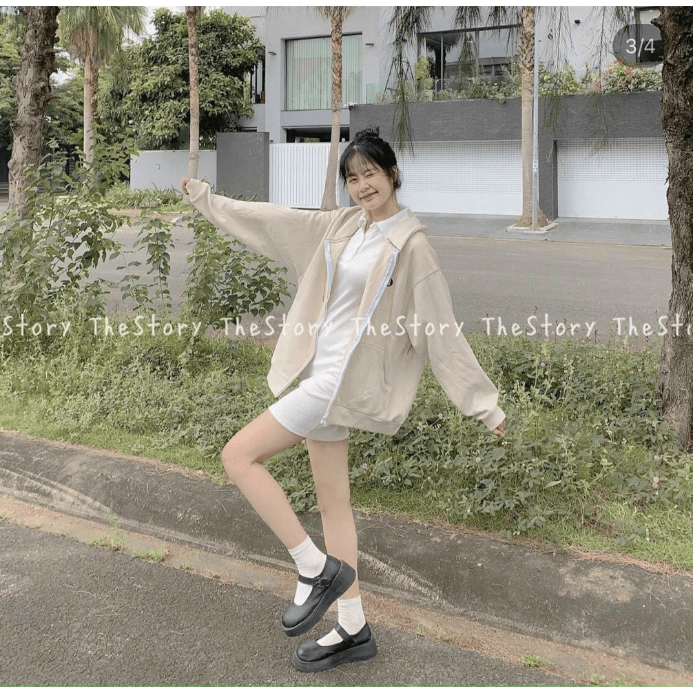 Áo Khoác Nữ Chất Nỉ Dày Mịn Nón 2 Lớp Logo Thêu Form Rộng Mặc Đẹp Thoải Mái Che Nắng Jellyfashion