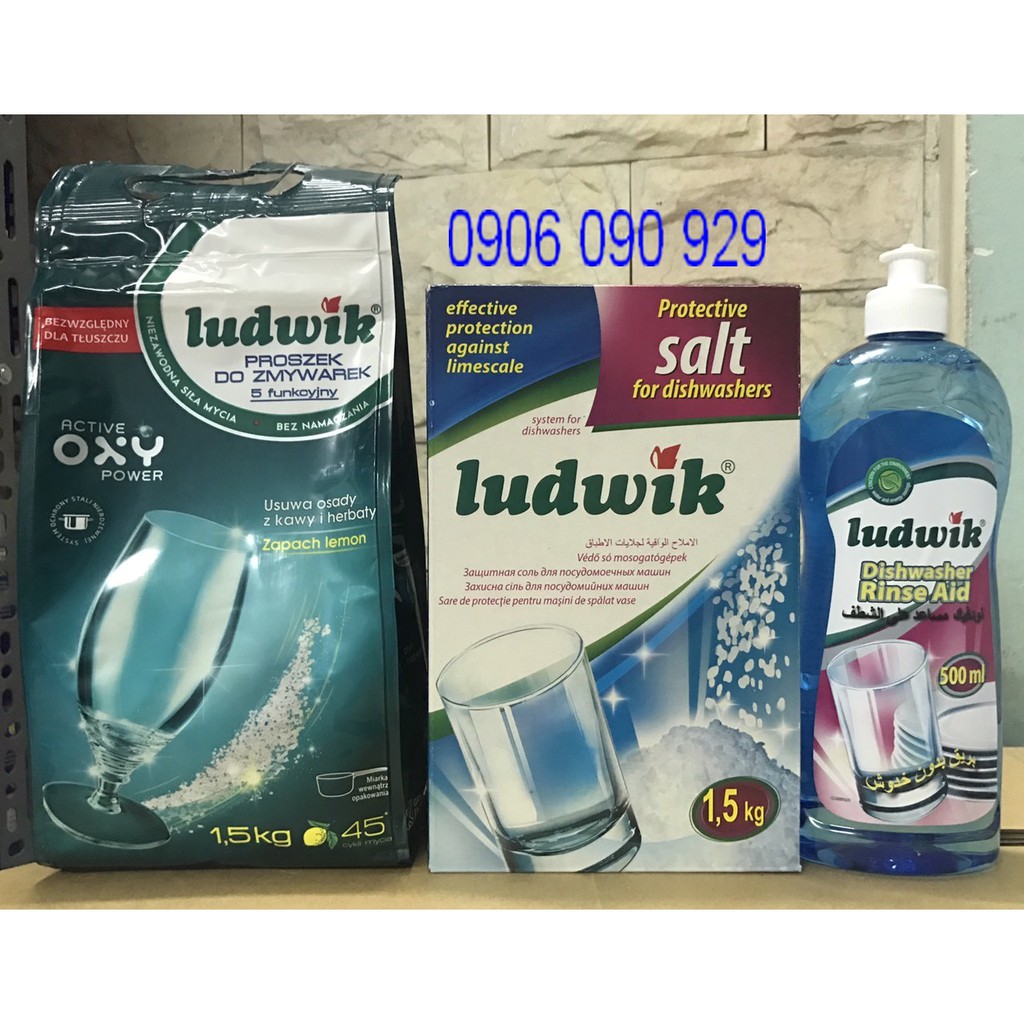 Combo Bộ Sản Phẩm Bột Rửa Bát Somat + Nước Bóng Somat + Muối Ludwik 1,5kg