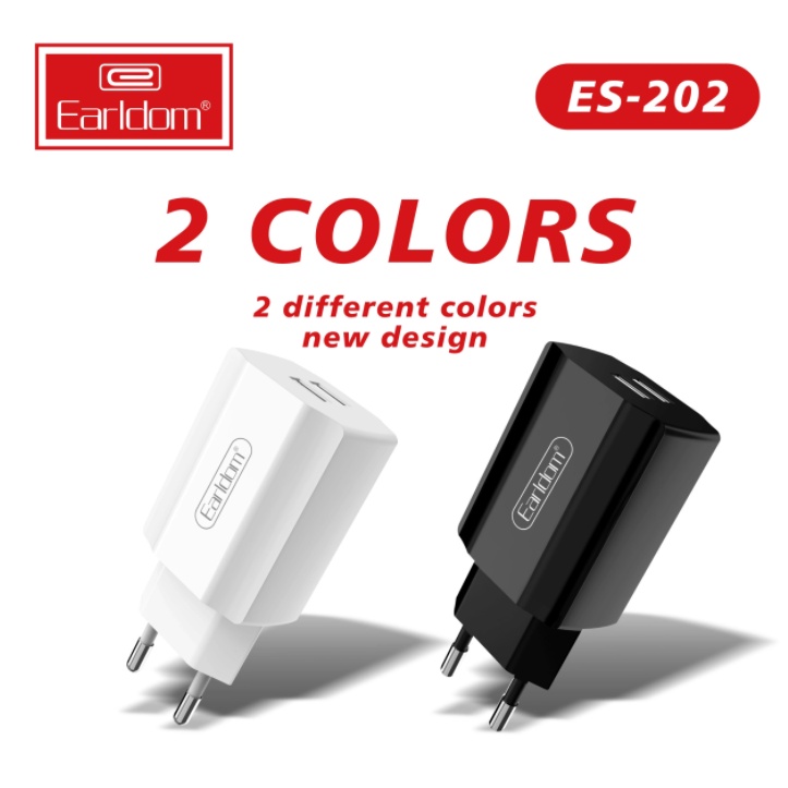 Củ sạc 2 cổng Earldom ES202 thiết kế 2 cổng usb công suất 12W nhựa ABS chống cháy nổ