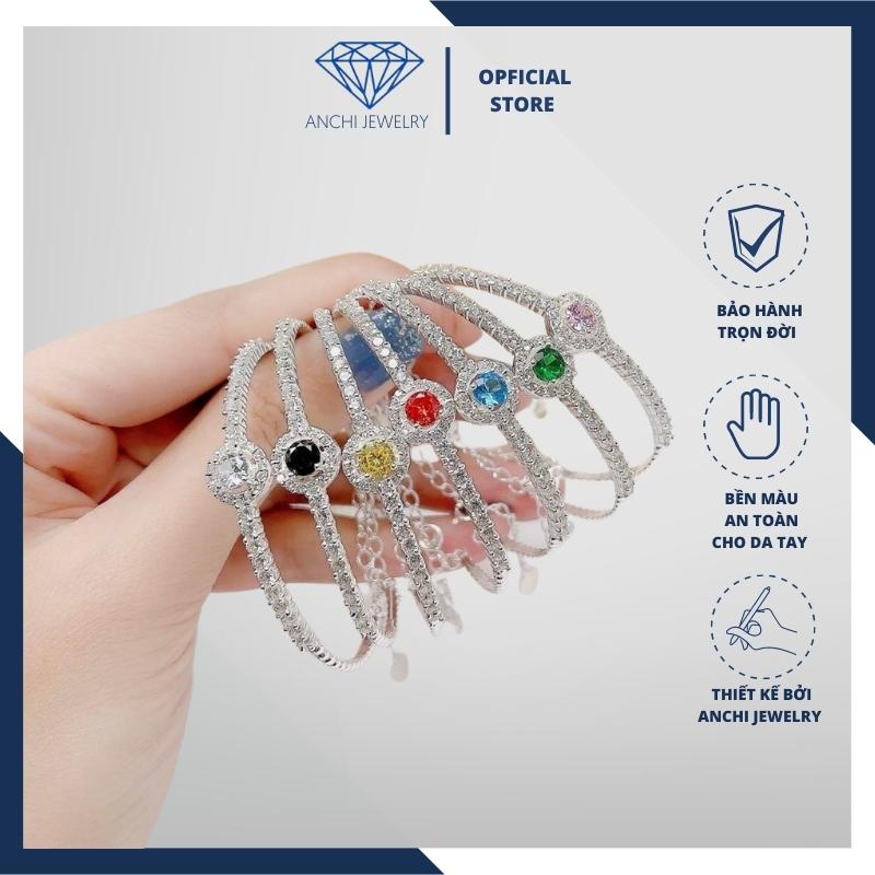 Bộ dây chuyền - Lắc tay - Nhẫn và bông tai mặt đá tròn, chuẩn bạc 925 cao cấp không đen xỉn - Anchi jewelry.