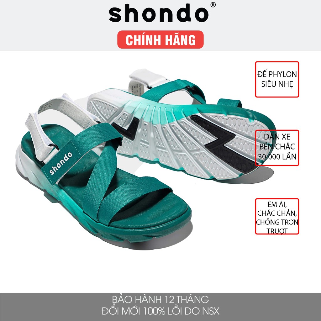 Giày sandal Shondo nam nữ đi học F6 đế bằng ombre đế xanh trắng F6S0330