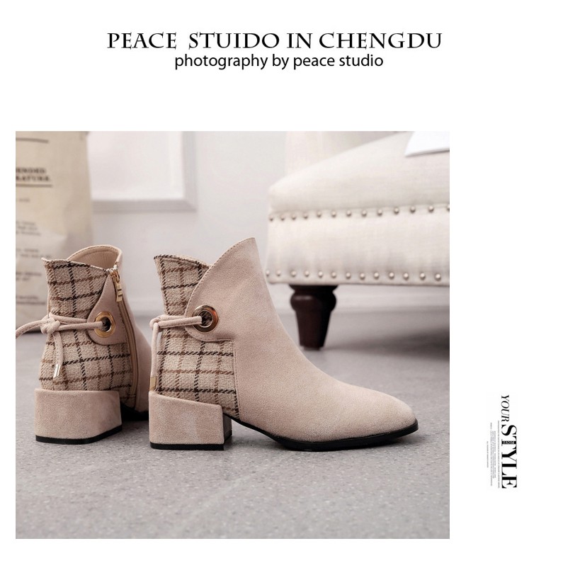 Bốt Nữ Martin phong cách Anh quốc gót thô đế vừa 4cm Dây kéo bên