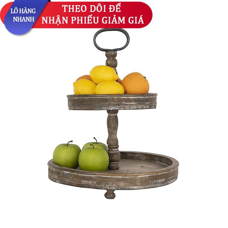 ▨ஐKhay đựng bánh ngọt hai lớp xuất khẩu nước ngoài nhà bếp retro nhà bếp kiểu cũ Khay gỗ tròn 2 lớp