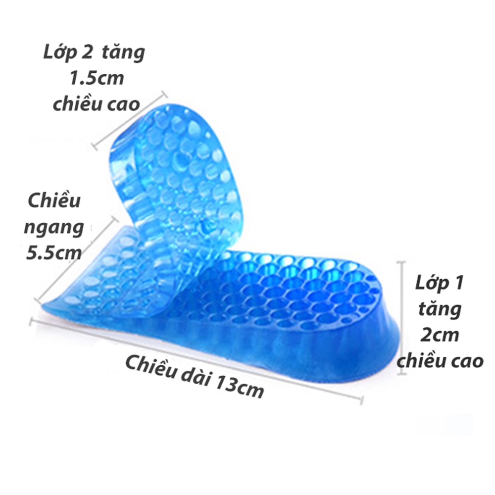 Bộ lót giày độn đế tăng 3.5cm chiều cao loại 2 lớp cấu trúc tổ ong bề mặt ép vải cotton êm chân