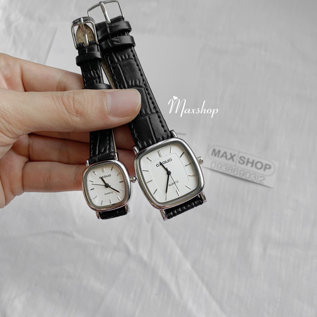 [ẢNH THẬT] Đồng hồ đôi nam nữ CAQUO Mặt vuông, dây vân da cá tính | BigBuy360 - bigbuy360.vn