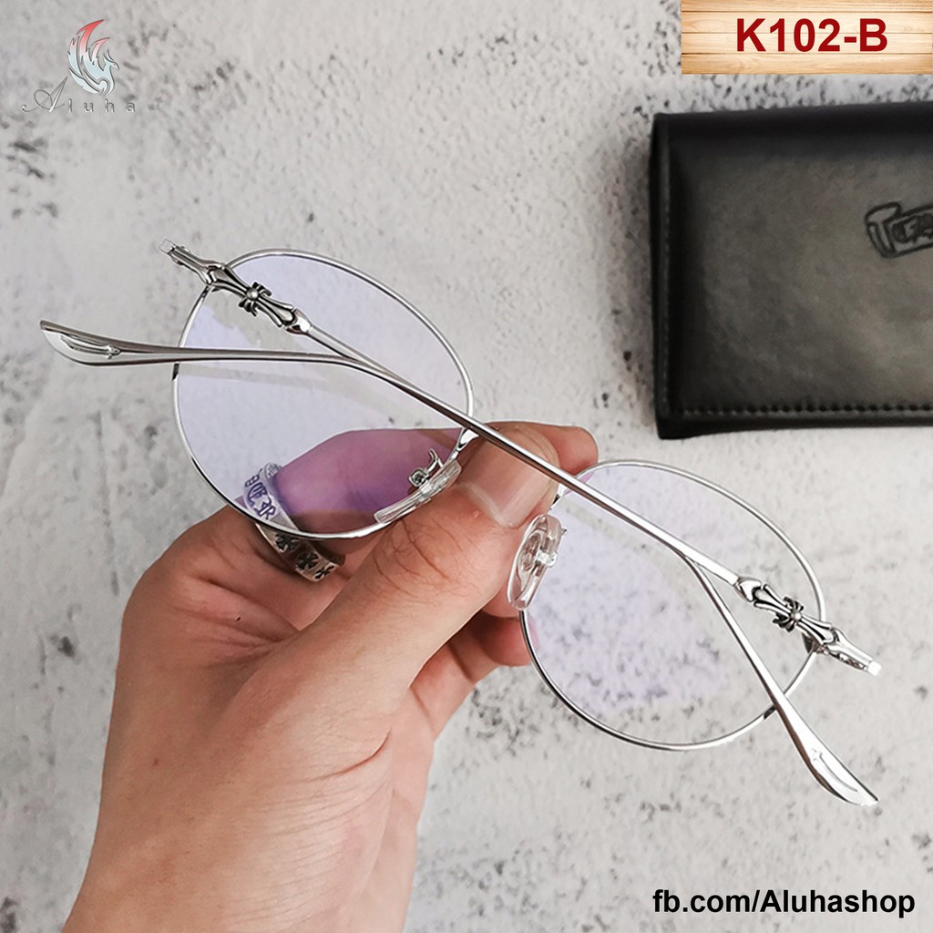 Gọng kính Hàn Quốc Retro họa tiết hoa Iris Chrome Heart chống ánh sáng xanh – K102 – Aluha