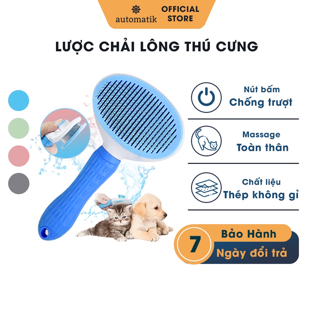 Lược Chải Lông Chó Mèo Thú Cưng Có Nút Bấm Gỡ Rối Loại Bỏ Lông Rụng Tối Đa Massage Da Thú Cưng Chống Trầy Xước Automatik