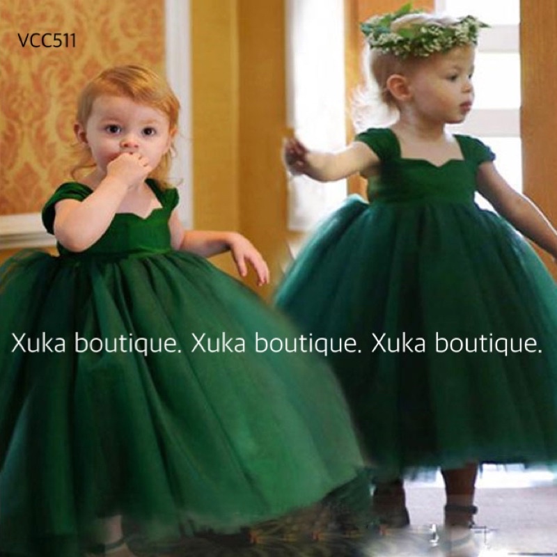 Váy Công Chúa Style Châu Âu Màu Xanh Lá Cây Cao Cấp Mẫu Mới 2022 Váy Cao Cấp Bé Gái Hãng COYO.