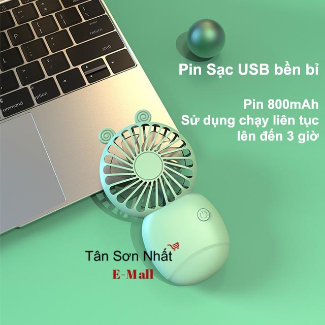 Quạt Mini Cầm Tay Pocket Fan Tai Gấu Sạc Pin