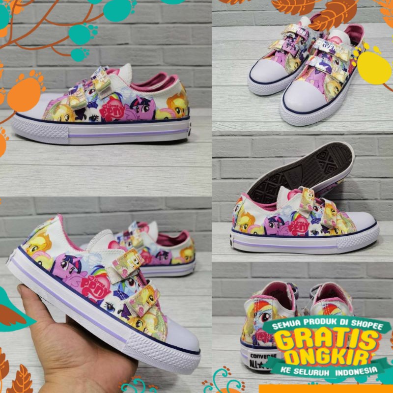 CONVERSE Giày Thể Thao Cổ Thấp Màu Hồng / Vàng / Đen / Trắng / Đen Họa Tiết Ngựa Một Sừng Nhỏ Cho Bé Size 21-35