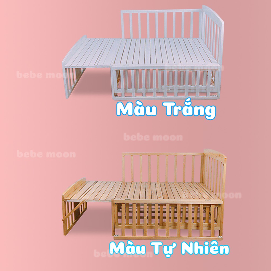 Giường Cũi Đa Năng Bebe Moon Chất Liệu Gỗ Quế Tự Nhiên Chịu Lực 100KG, Bảo Hành 24 Tháng