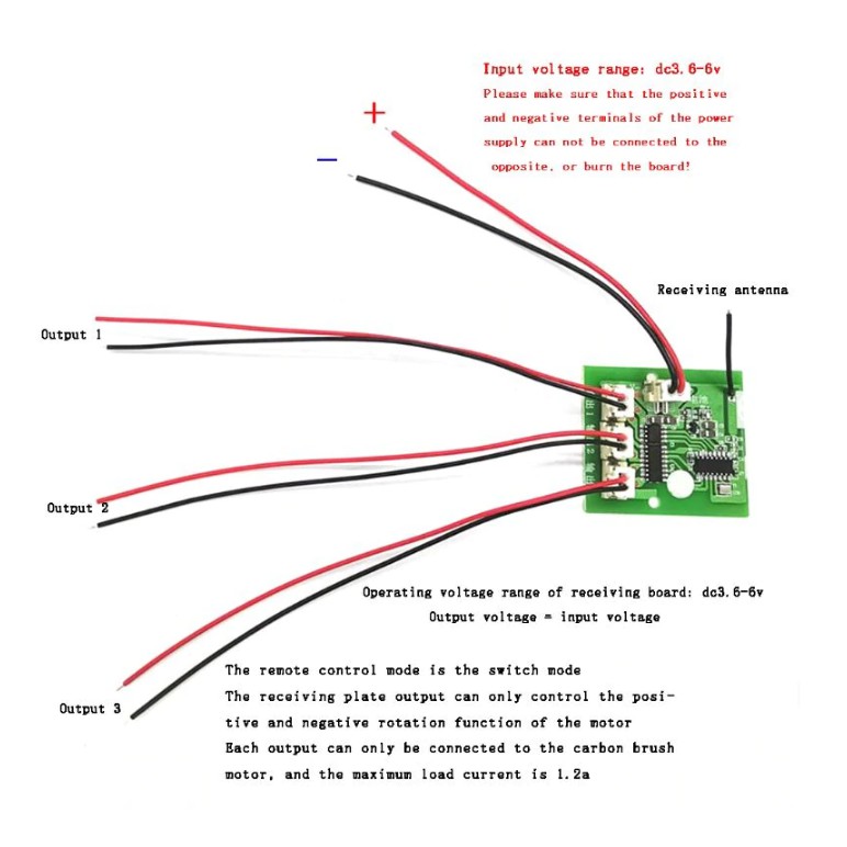 6ch 6 Kênh 1.2A Bộ Điều Khiển Từ Xa Tx Rx DC 3.6V-6V 50m. Điều Khiển Đổi chiều cho 3 mô tơ 1.2A