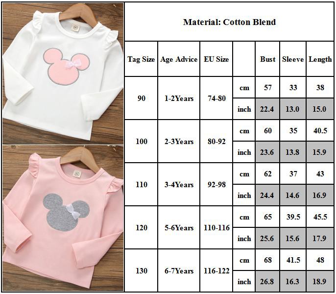 Áo thun tay dài cổ tròn in họa tiết hoạt hình cho bé gái 1-7 tuổi