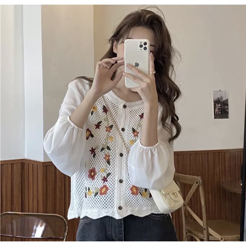 Order áo kiểu nữ thêu hoa Vintage 🌺🌺