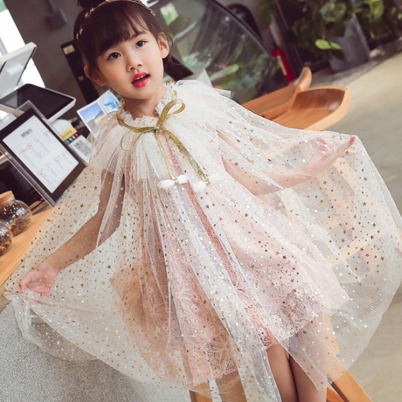 Áo Choàng Vải Tuyn Đính Kim Sa Hình Ngôi Sao Màu Kẹo Ngọt Dễ Thương Cho Bé Gái