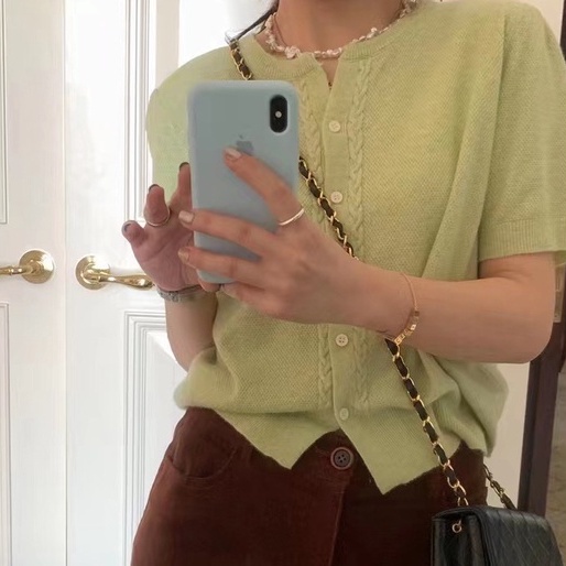 Áo cardigan ZHELIHANGFEI ngắn tay cổ tròn thiết kế đơn giản thời trang dễ phối đồ