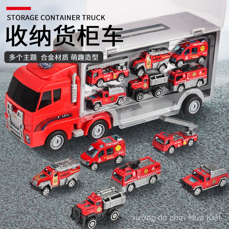 Lớn Trẻ Em Lưu Trữ Xe Container Hợp Kim Kéo Lại Xe Mô Phỏng Xe Cứu Hỏa Xe Kỹ Thuật Xe Cảnh Sát Đồ Chơi Cho Bé Trai