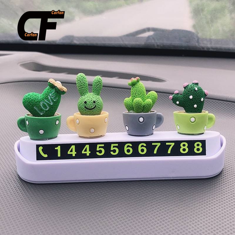 Biển số điện thoại được đặt trên táp lô xe hình cây xương rồng dễ thương