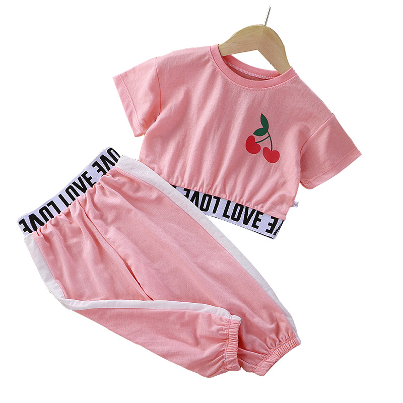 Set áo thun tay ngắn in họa tiết chữ + quần thời trang thoáng khí dành cho bé gái