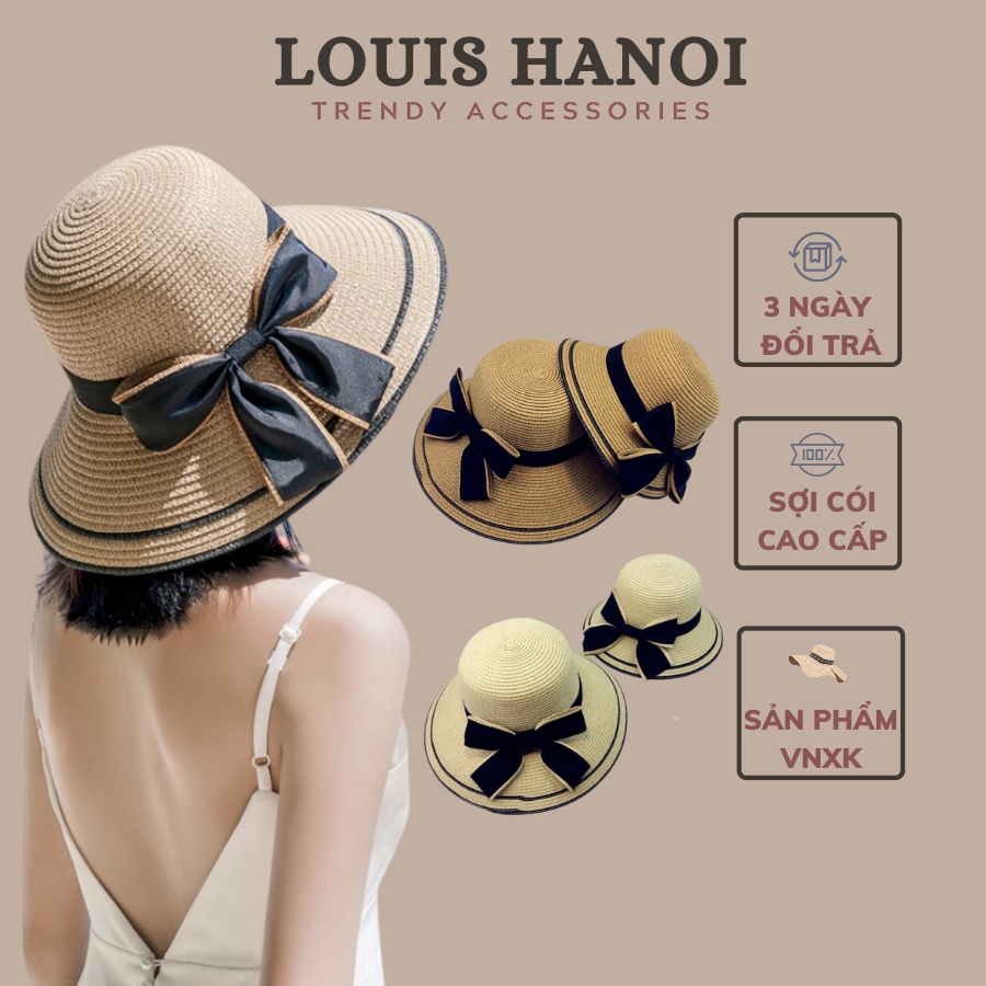 Nón Rộng Vành Đi Biển 2 Viền Cột Nơ Xinh Louis Hanoi - Mũ cói vành cụp, tròn chống nắng [Mẫu mới 2022]